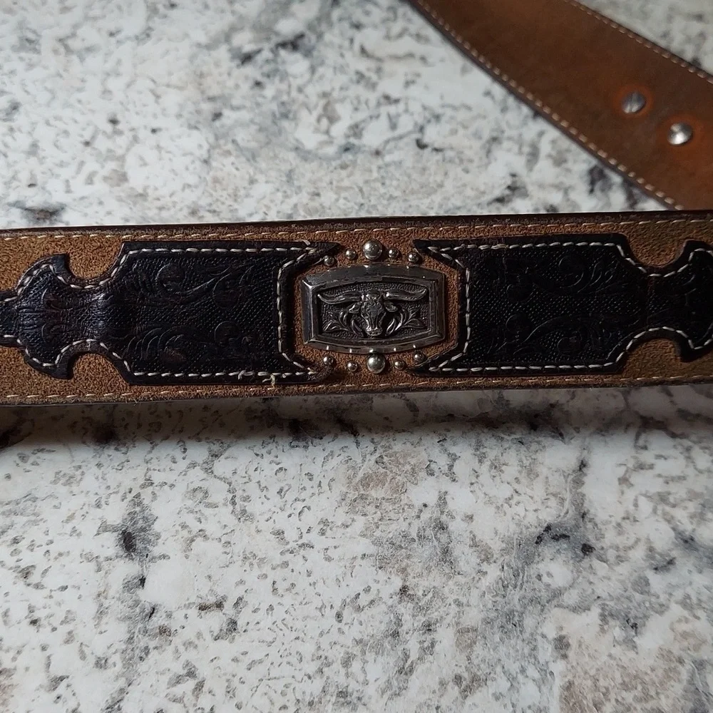 Justin Western Leather Belt With Longhorn Buckle